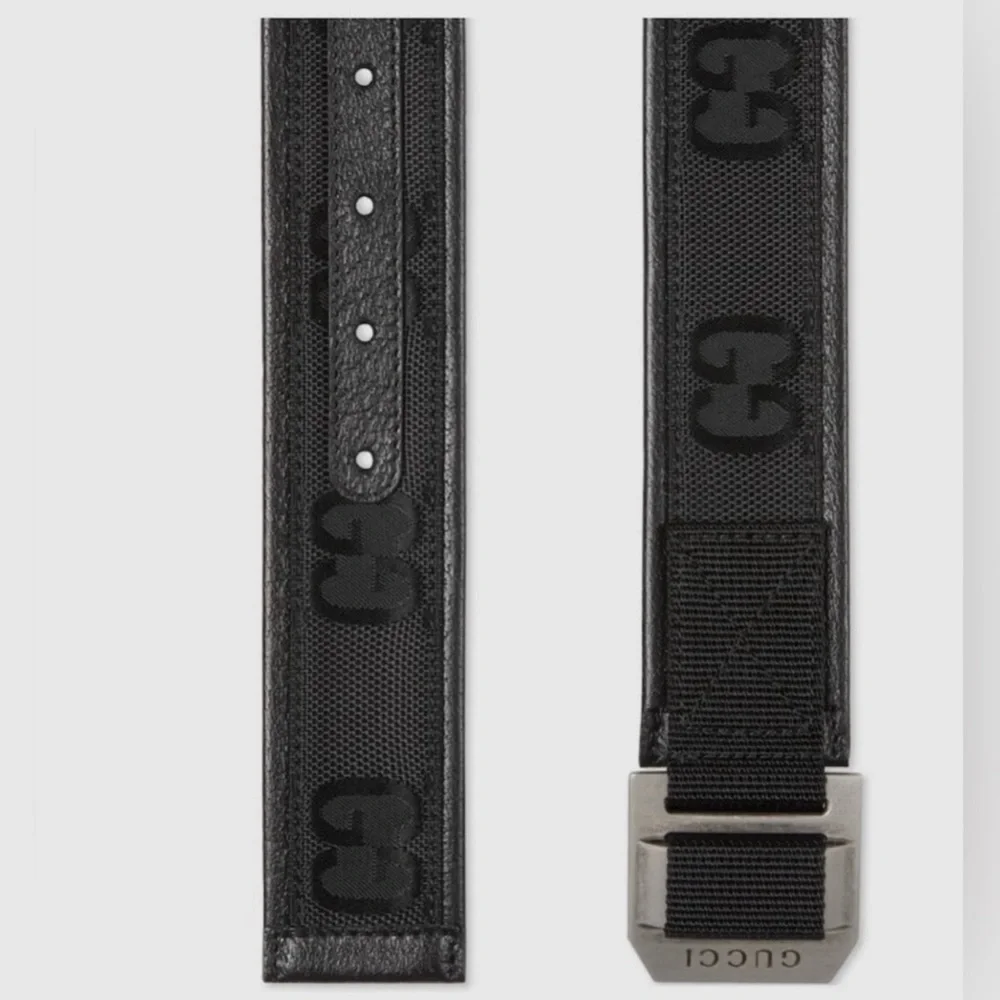 Gucci Men’s Off The Grid Collection Black Leather and Canvas Belt GG Monogram